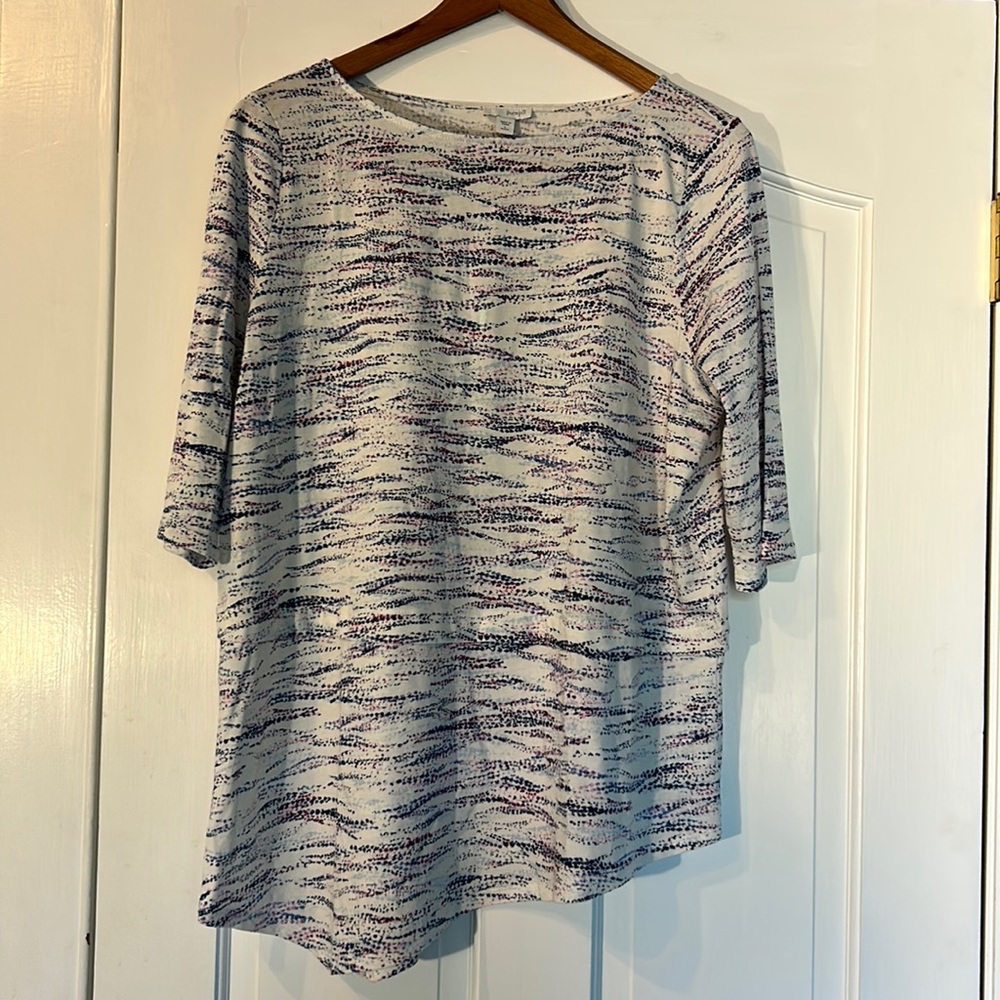 J. Jill PureJill  3/4 length Sleeve top Pink, Navy and Blue detail  Size L